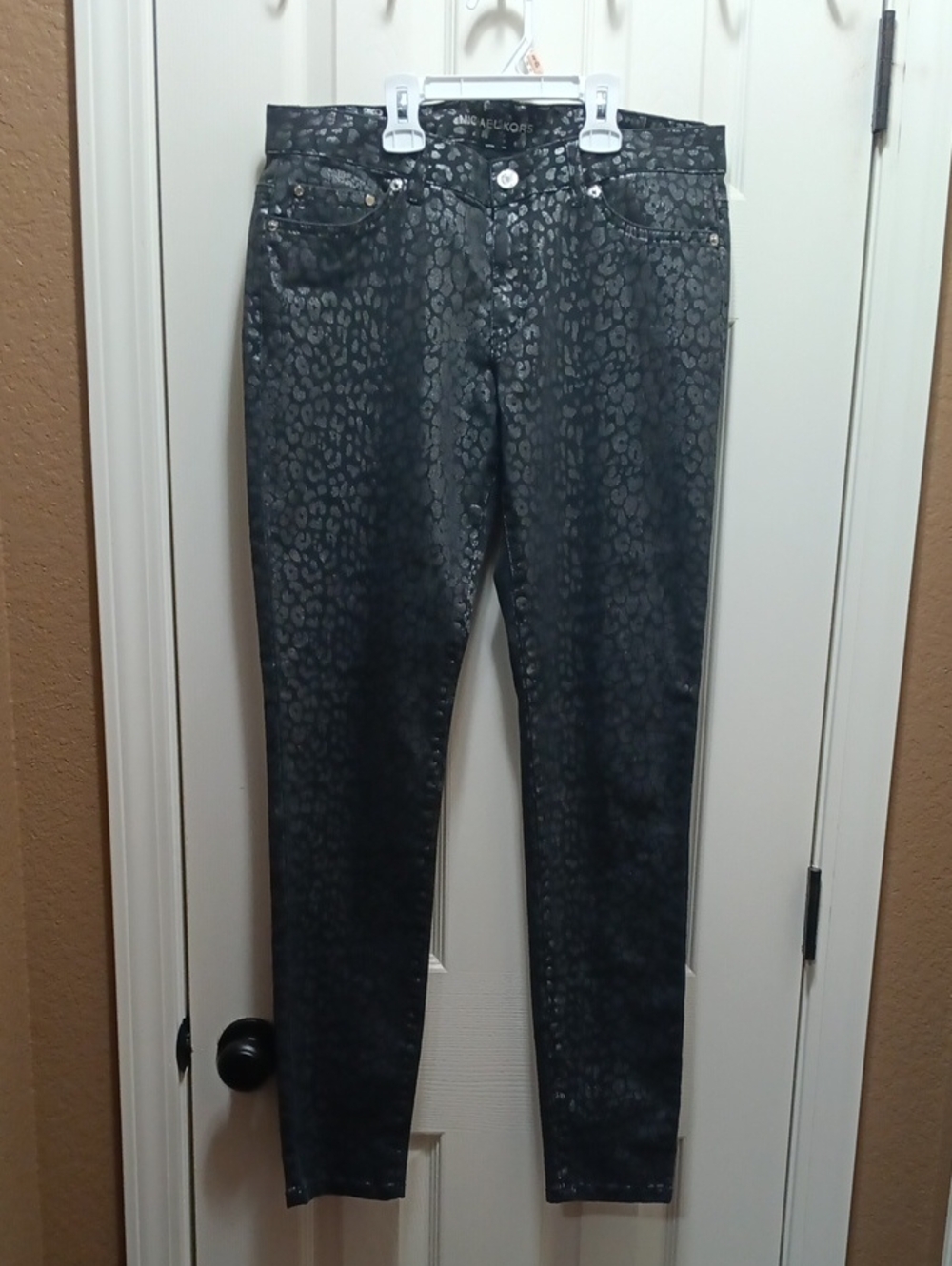 Michael Kors Black Metallic Leopard Skinny Jeans